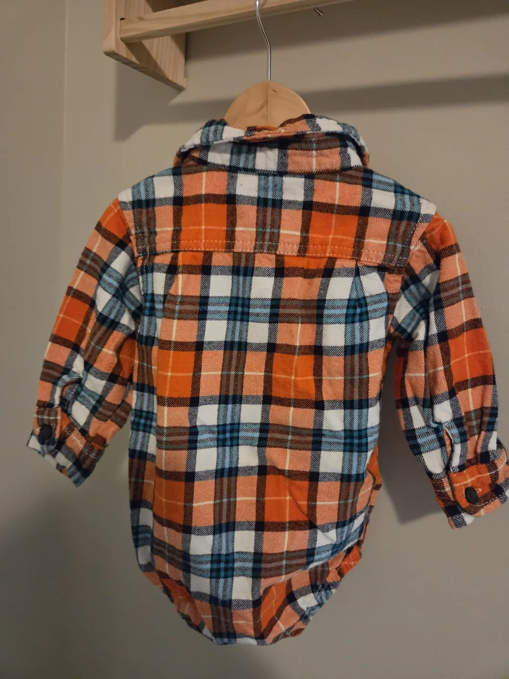 OshKosh B'gosh Baby Boy 9M Orange Navy Plaid Button-Front Onesie Shirt